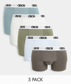 Набор из 5 боксеров-брифов однотонных расцветок ASOS DESIGN-Многоцветный