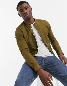 Оливковая облегающая рубашка с воротником с застежкой на пуговицу ASOS DESIGN-Зеленый цвет