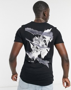 Черная oversized-футболка с принтом цветов на спине Jack & Jones Originals-Черный цвет