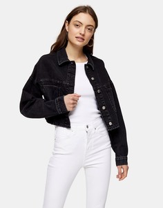 Укороченная джинсовая куртка выбеленного черного цвета Topshop-Коричневый цвет
