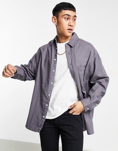 Очень свободная фланелевая рубашка темно-серого цвета ASOS DESIGN-Серый