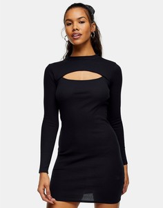 Черное платье миди в рубчик Topshop-Черный цвет