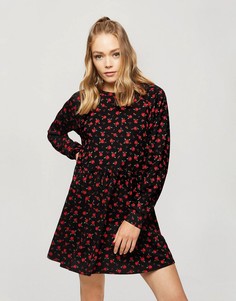 Черное платье с присборенной юбкой и розовым цветочным принтом Miss Selfridge-Черный цвет