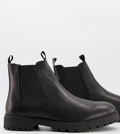 Черные кожаные ботинки челси для широкой стопы с массивной подошвой ASOS DESIGN-Черный цвет