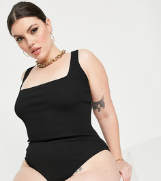 Черный слитный купальник с квадратным вырезом из жатой ткани ASOS DESIGN Curve-Черный цвет
