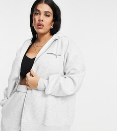 Меланжевый oversized-худи льдисто-серого цвета на сквозной молнии с логотипом от комплекта ASOS Weekend Collective Curve-Серый