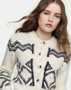 Укороченный светлый кардиган с черным орнаментом Topshop-Многоцветный