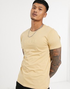Желтая футболка из хлопка пима с однотонной вышивкой логотипа Guess-Желтый