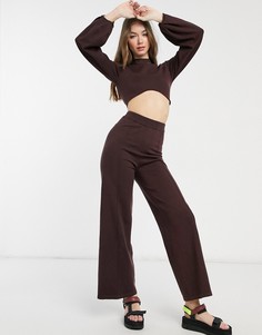 Трикотажные широкие брюки коричневого цвета с декоративным швом спереди от комплекта ASOS DESIGN-Коричневый цвет