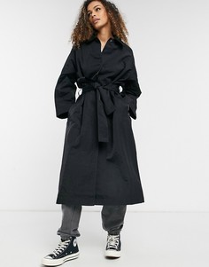 Черный тренч из технологичного нейлона ASOS DESIGN-Черный цвет