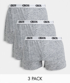 Набор из 3 серых трикотажных боксеров с фирменным поясом и скидкой ASOS DESIGN-Серый