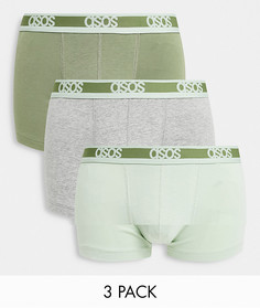 Набор из 3 коротких боксеров-брифов серого и зеленого оттенка ASOS DESIGN-Многоцветный