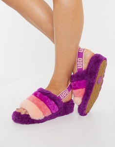 Слиперы ягодного цвета в полоску UGG Fluff Yeah Slide-Многоцветный