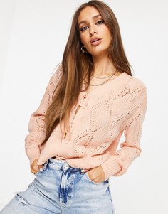 Розовый ажурный кардиган с завязками спереди Missguided-Розовый цвет