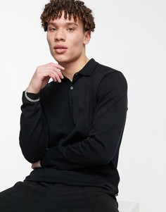 Черное трикотажное поло с длинными рукавами Jack & Jones Premium-Черный цвет