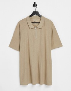 Поло бежевого цвета на молнии Jack & Jones Originals-Бежевый
