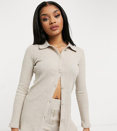 Бежевая трикотажная рубашка в рубчик (от комплекта) River Island Petite-Кремовый