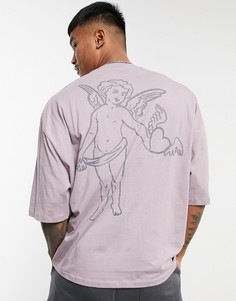 Фиолетовая футболка в стиле oversized с принтом в виде херувима на спинке ASOS DESIGN-Сиреневый