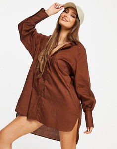 Платье-рубашка шоколадно-коричневого цвета в стиле oversized с объемными рукавами Threadbare-Коричневый цвет