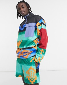 Флисовая спортивная куртка в стиле oversized со сплошным принтом и отделкой из нейлона от комплекта ASOS DESIGN-Многоцветный