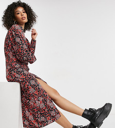 Присборенное спереди платье миди с цветочным принтом Topshop Tall-Многоцветный