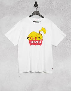 Белая футболка в стиле унисекс с логотипом и спящим покемоном Пикачу Levis x Pokemon-Белый Levis®