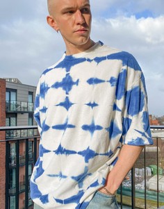 Голубая oversized-футболка из махровой ткани с принтом тай-дай ASOS DESIGN-Голубой