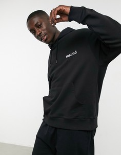 Черный oversized-худи от комплекта с небольшой надписью ASOS DESIGN-Черный цвет