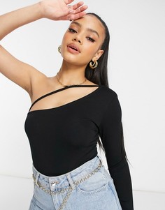 Черное боди на одно плечо с бретелькой ASOS DESIGN-Черный цвет