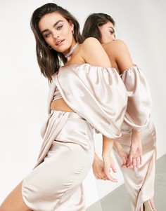 Розовый атласный топ с открытыми плечами и драпировкой ASOS EDITION-Розовый цвет