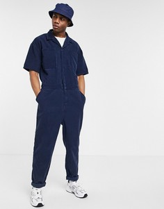 Темно-синий комбинезон из вельвета с короткими рукавами ASOS DESIGN