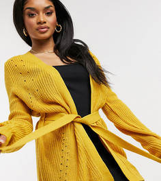 Желтый вязаный кардиган с завязкой на поясе Vila Petite