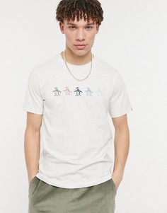 Светло-серая меланжевая футболка с разноцветным логотипом на груди Original Penguin-Серый