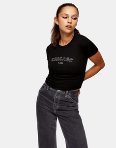 Черная футболка с короткими рукавами Topshop Сhicago-Коричневый цвет
