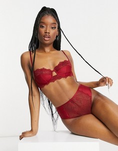 Темно-красные кружевные трусы с завышенной талией ASOS DESIGN Trudy-Красный