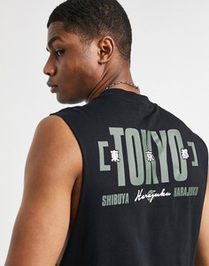 Свободная черная майка с надписью "Tokyo" ASOS DESIGN-Черный цвет