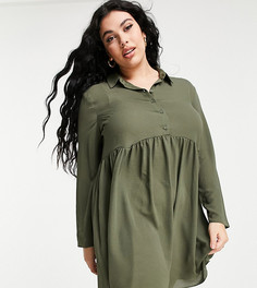 Свободное платье-рубашка мини цвета хаки ASOS DESIGN Curve-Зеленый цвет
