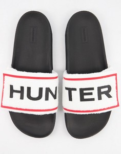 Черно-белые махровые шлепанцы Hunter Originals-Белый