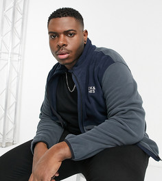Флисовая куртка синего цвета на молнии Jack & Jones Originals-Голубой