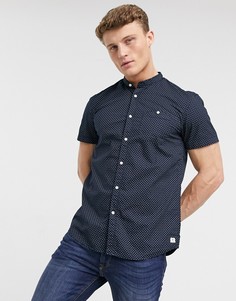 Рубашка с короткими рукавами, воротником с застежкой на пуговицах и сплошным принтом Tom Tailor Denim-Темно-синий