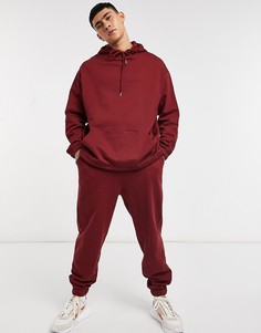 Бордовый спортивный костюм из органического хлопка с худи в стиле oversized и джоггерами в стиле oversized ASOS DESIGN-Красный