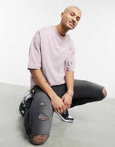 Плотная розовая футболка в стиле oversized с отделкой в крупный рубчик и рукавами до локтя ASOS DESIGN-Розовый цвет
