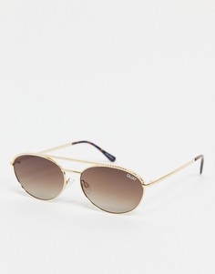 Женские золотистые солнцезащитные очки в узкой овальной оправе Quay Easily Amused-Золотистый
