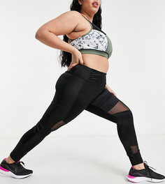 Черные леггинсы с сетчатыми вставками River Island Active Plus-Черный цвет