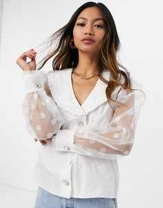 Белая поплиновая рубашка с объемными рукавами и воротником River Island-Белый