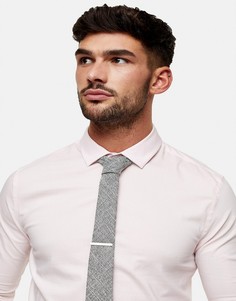 Серый фактурный галстук с зажимом Topman