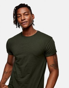 Зеленая футболка из меланжевого полотна с рукавами с отворотами Topman-Зеленый цвет