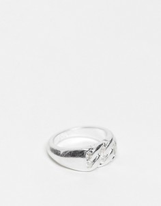 Серебристое кольцо-печатка с декором в виде звеньев цепочки Icon Brand-Серебристый