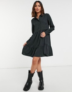 Черное ярусное платье-рубашка Vero Moda-Черный цвет