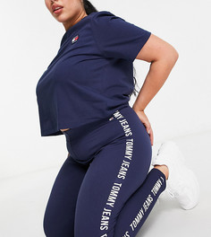 Темно-синие леггинсы с фирменной тесьмой Tommy Jeans Plus-Темно-синий